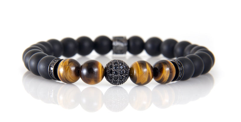 Stone Bead - Two Tone with Pave Accent